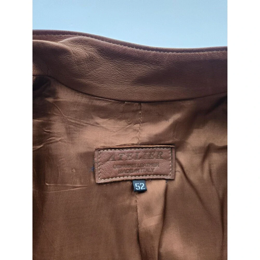 Vintage Italy-made atelier rust brown nappa leather café racer jacket - mens XL‎